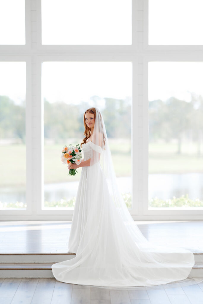 Bride and groom portraits in soft romantic light