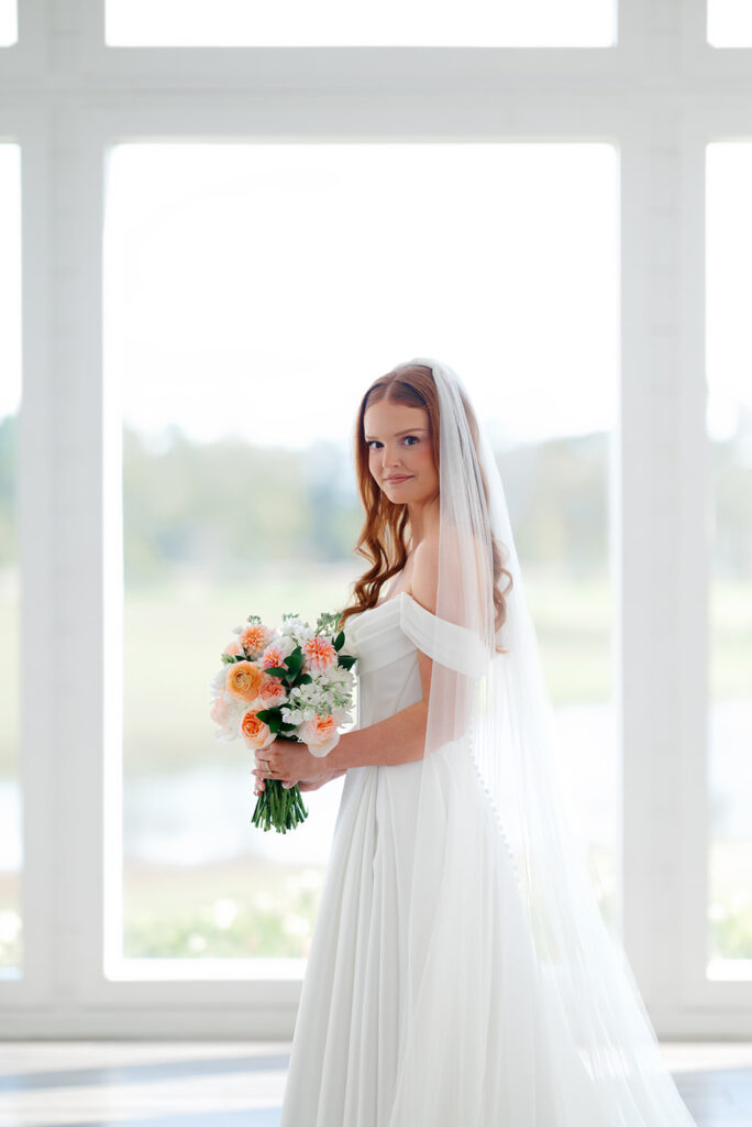 Bride and groom portraits in soft romantic light