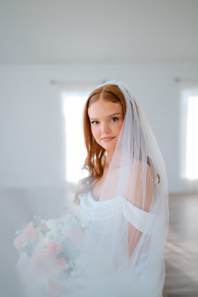 Bride and groom portraits in soft romantic light