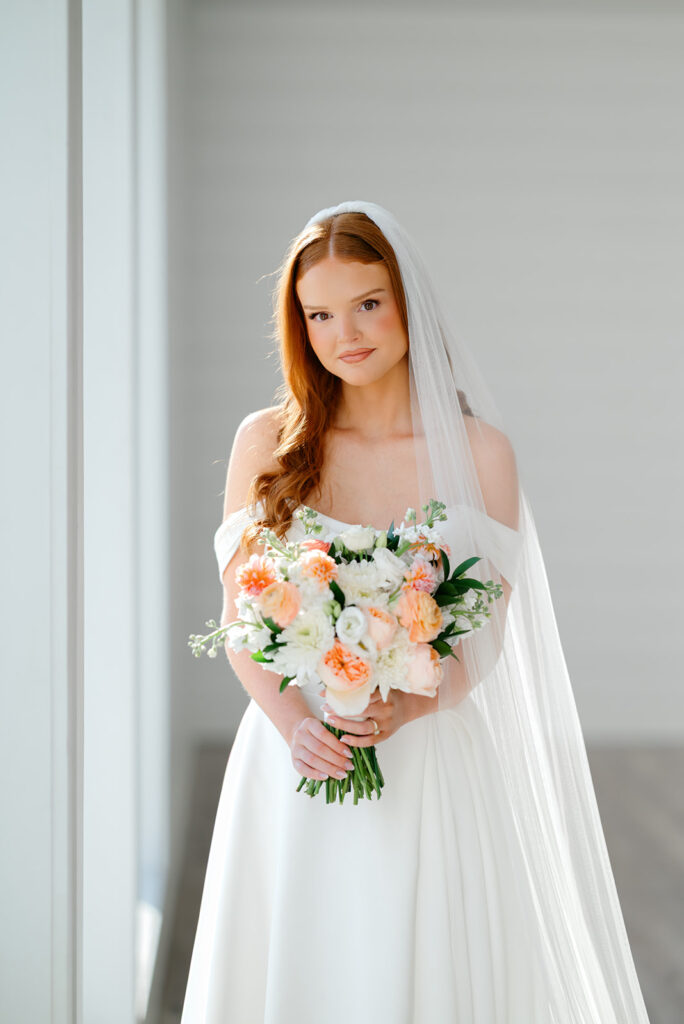 Bride and groom portraits in soft romantic light