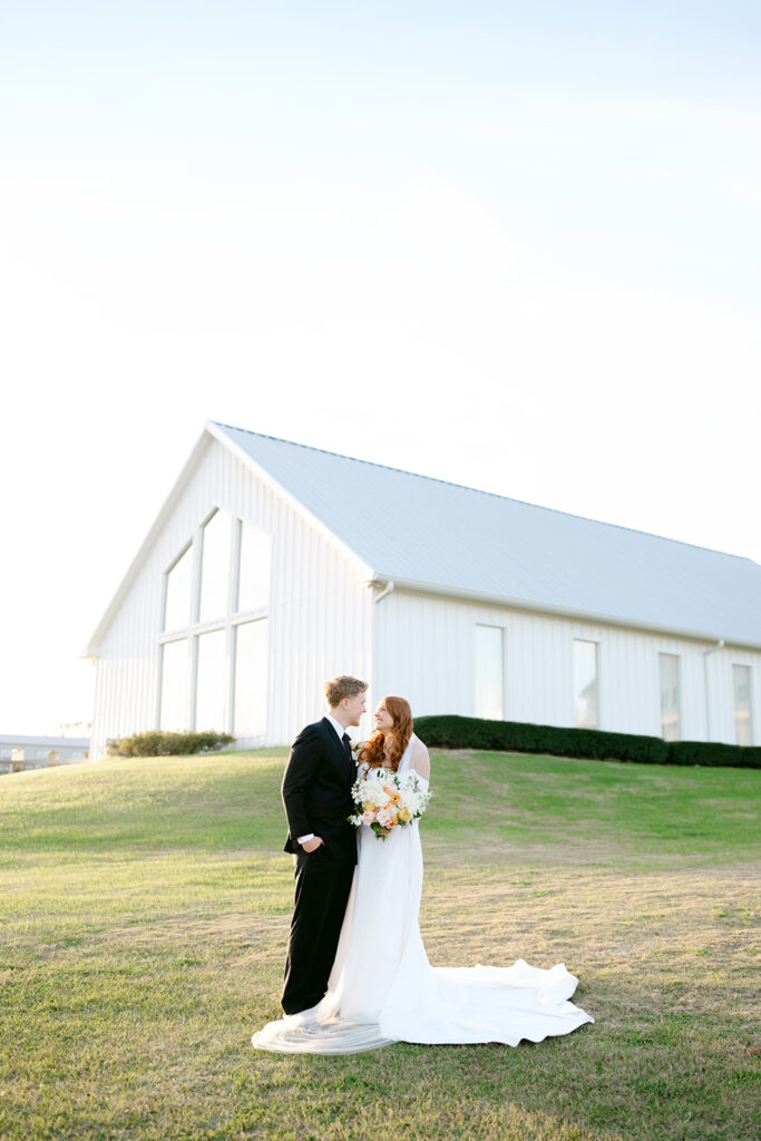 Bride and groom portraits in soft romantic light