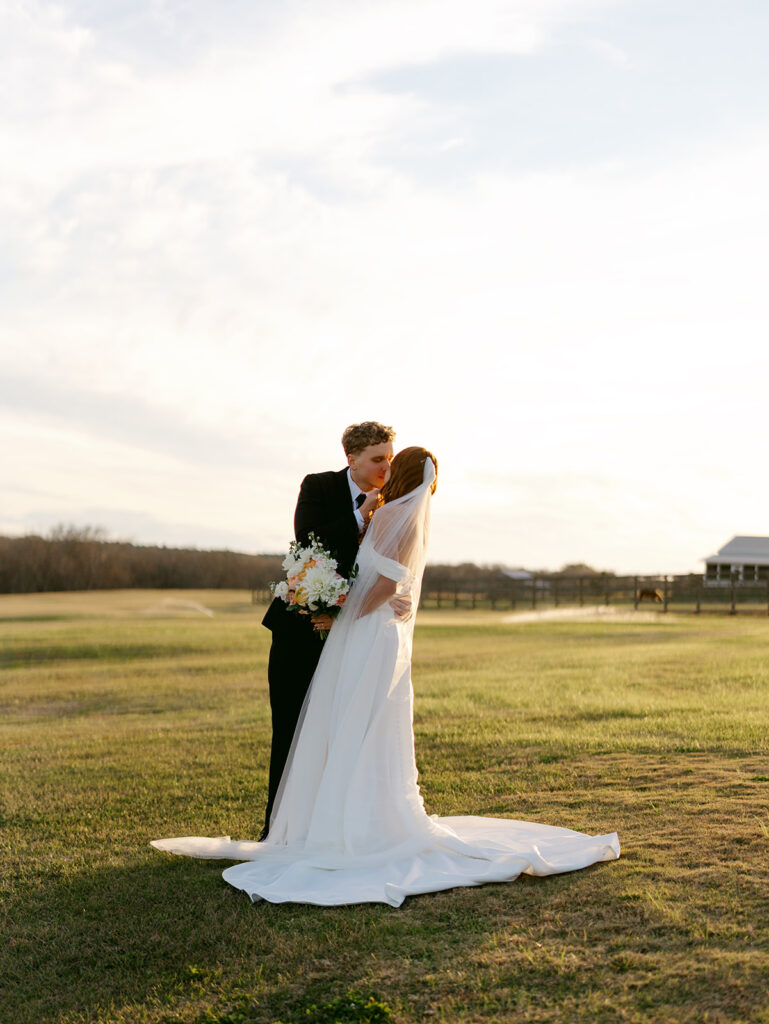 Bride and groom portraits in soft romantic light