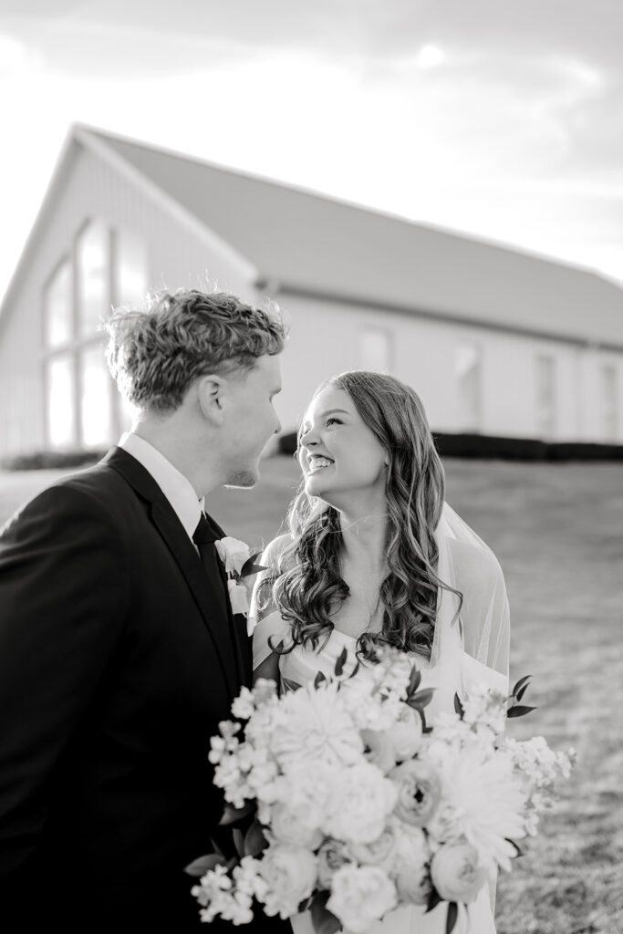 Bride and groom portraits in soft romantic light