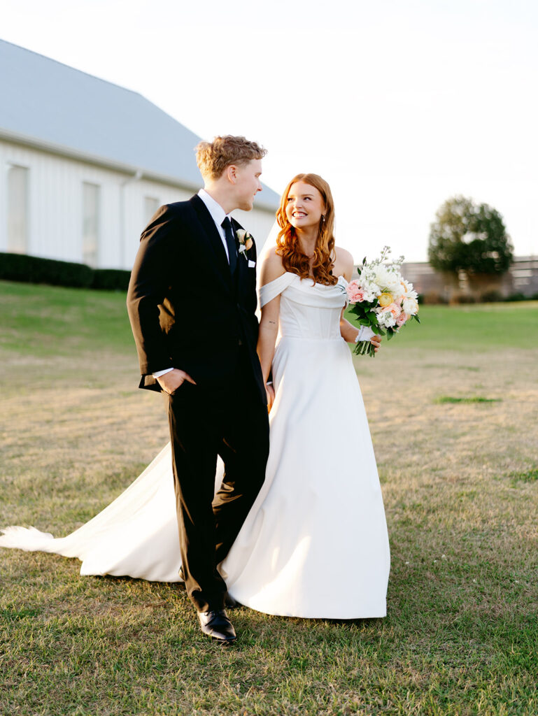Bride and groom portraits in soft romantic light