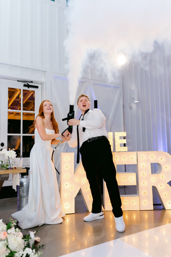 Texas farmhouse wedding reception with dancing