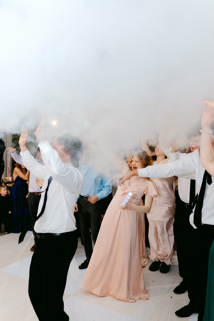 Texas farmhouse wedding reception with dancing