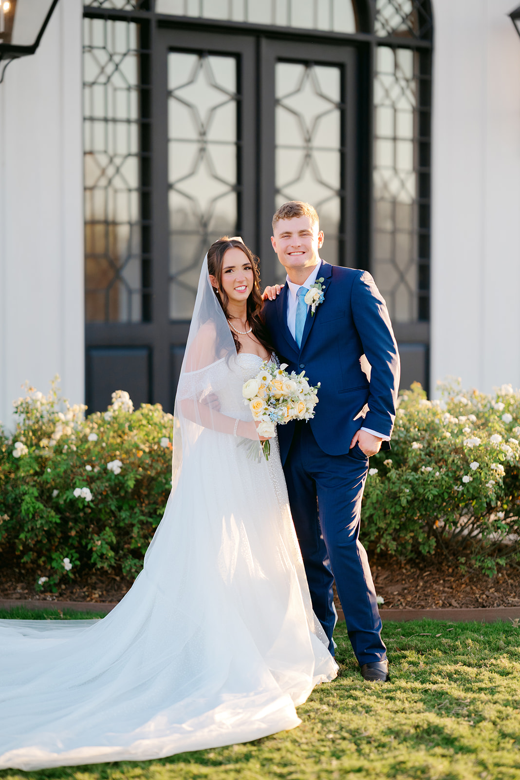 Bride and groom at sunset at Camp Hosea