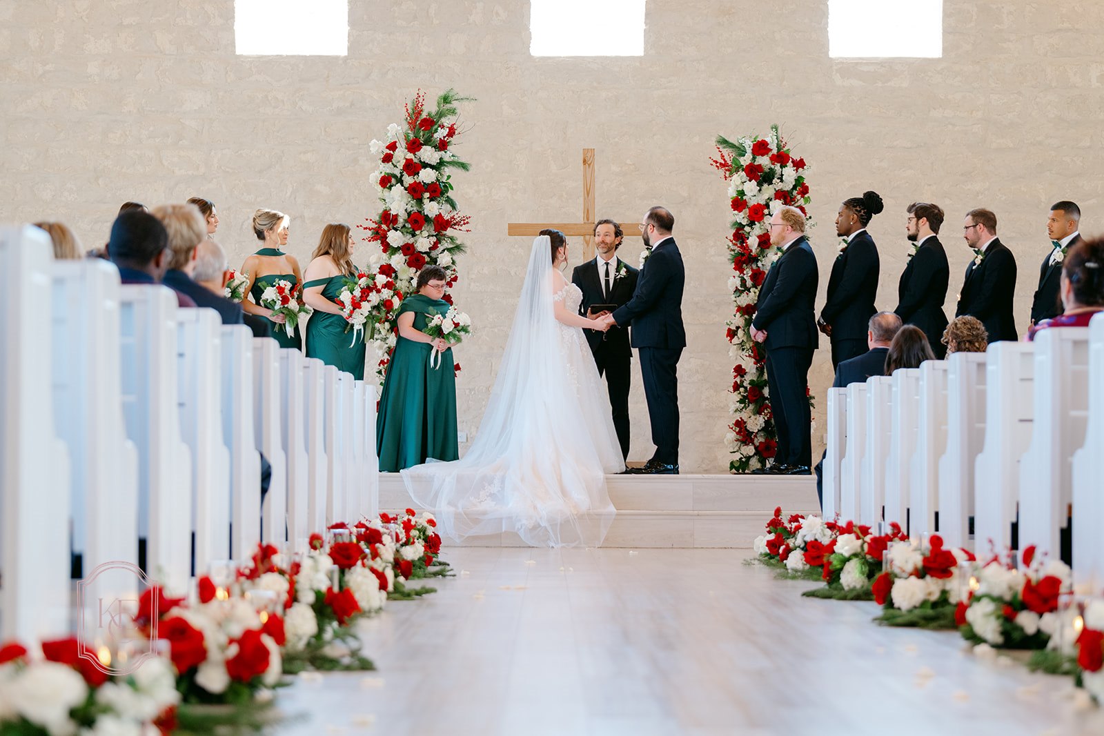 Bride and groom say vows at wedding ceremony