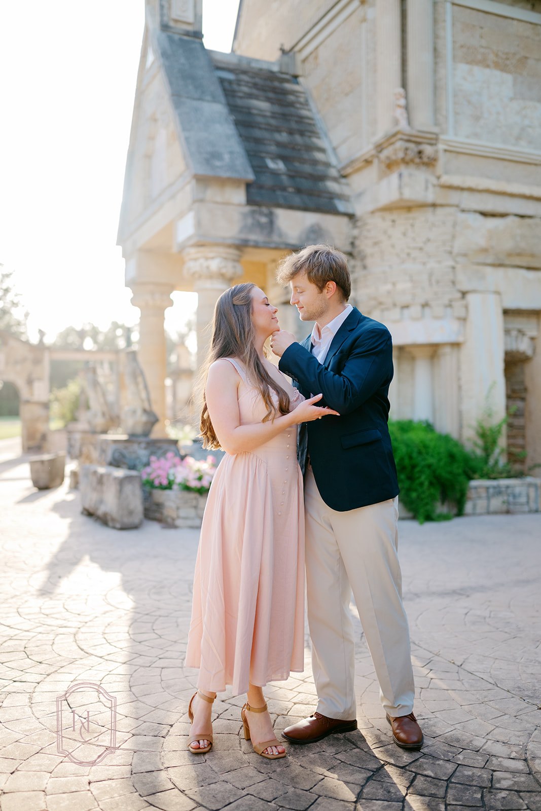 Couple goes in for a kiss at the Festival Hill Institute photoshoot