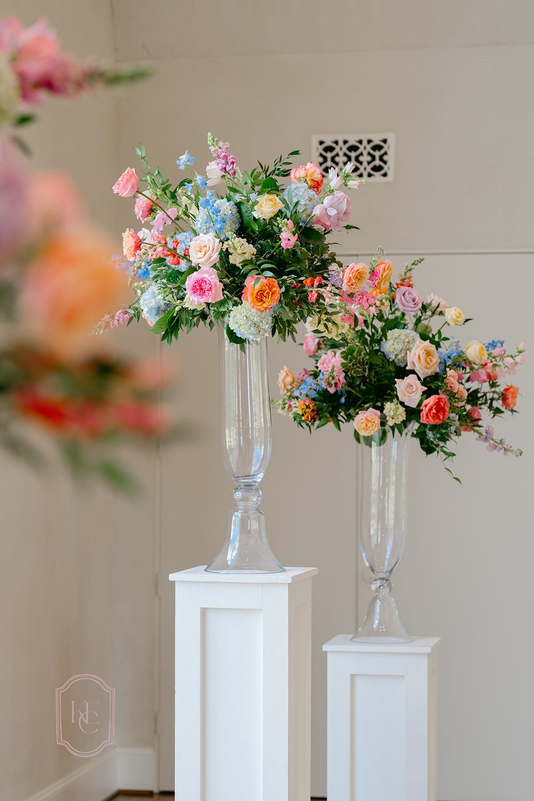 Colorful wedding flower arrangements